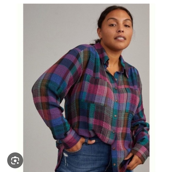 Pilcro Colorful Plaid Shirt size medium - Picture 3 of 7